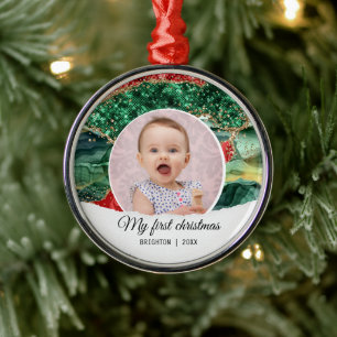 My first birthday christmas glitter metal tree decoration