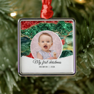 My first birthday christmas glitter metal tree decoration