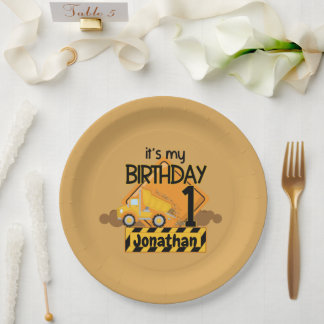My First Birthday Dump Truck Paper Plate
