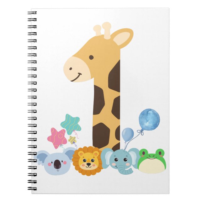 My First Birthday. Giraffe and Happy Animals Desig Notebook (Front)