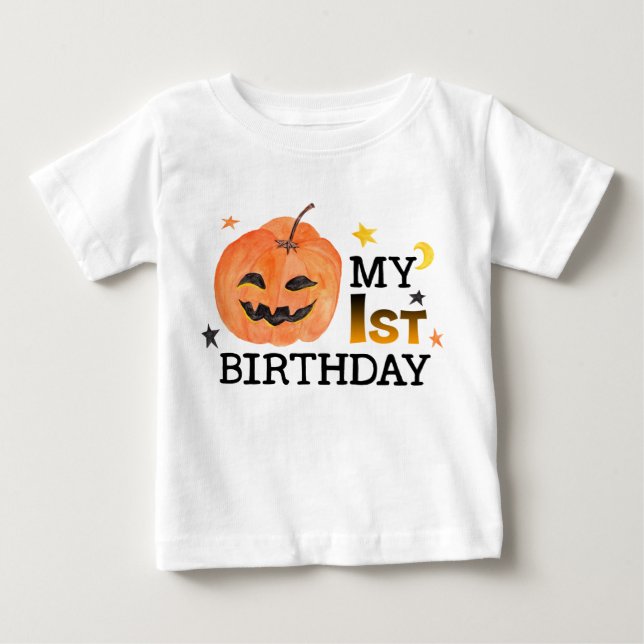 My First Birthday Pumpkin Halloween Fall Autumn Baby T-Shirt (Front)