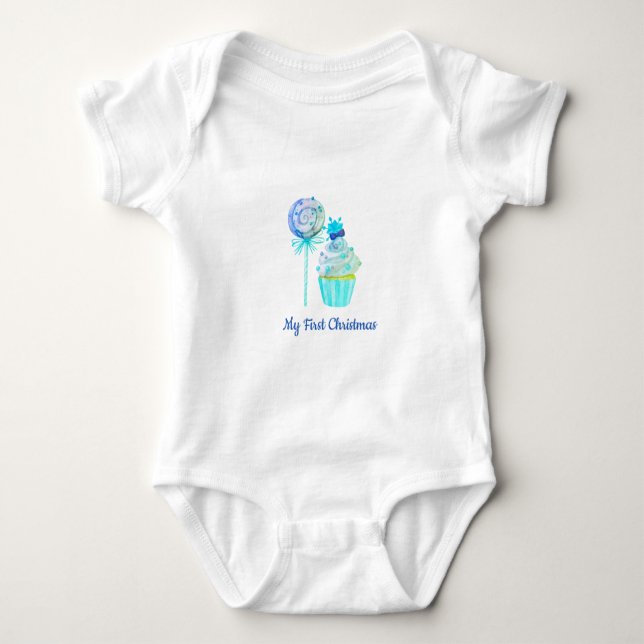 My First Blue Christmas lollies  Baby Bodysuit (Front)