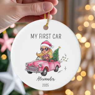 My First Car Personalised Name & Year Ceramic Tree Decoration