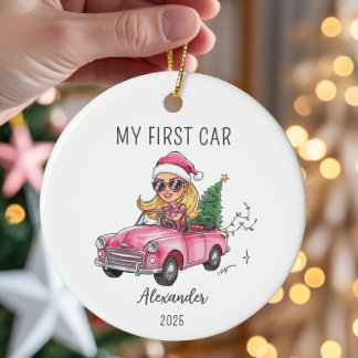 My First Car Personalised Name & Year Ceramic Tree Decoration