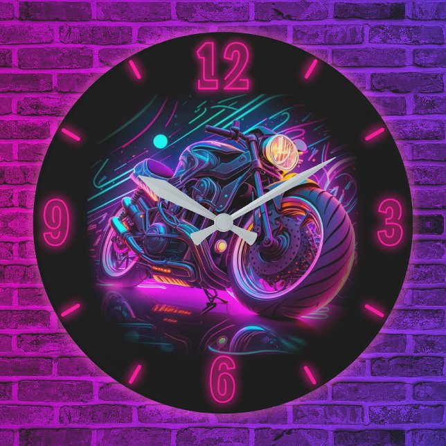 My first car was a motorcycle | bike neon  large clock (Creator Uploaded)