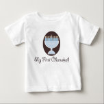 My First Chanukah Hanukkah Infant Long Sleeve Tee<br><div class="desc">A cute and pretty light blue and white menorah on a dark brown background that celebrates baby's first Festival of Lights on kid and infant Hanukkah apparel and stationery that make cute Chanukah gifts.</div>