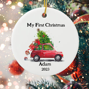 My First Chrismas Keepsake Retro Car Ceramic Tree Decoration