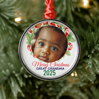 My First Christmas 2025: Personalised Photo Metal Tree Decoration