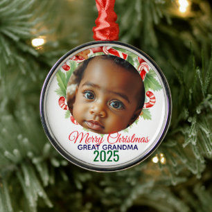 My First Christmas 2025: Personalised Photo Metal Tree Decoration