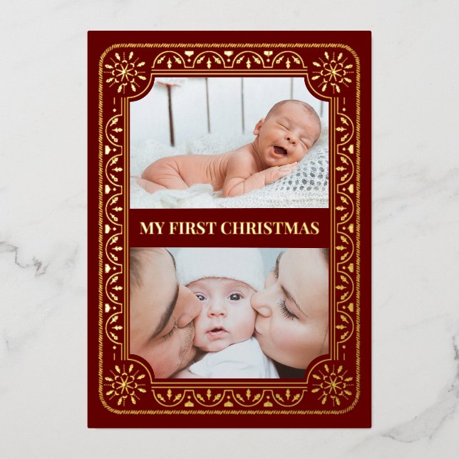  My First Christmas 2 Photo Keepsake Gold (Front)