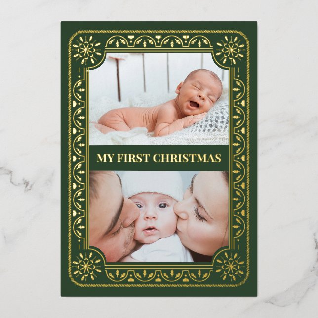  My First Christmas 2 Photo Keepsake Gold (Front)