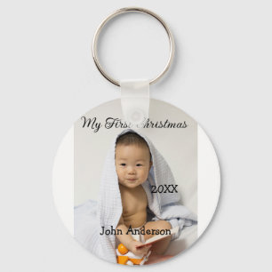 My first Christmas add baby name date year photo s Key Ring