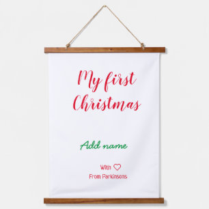 My first Christmas add name family name with love  Hanging Tapestry
