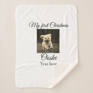 My first Christmas add pet name date year photo  Sherpa Blanket