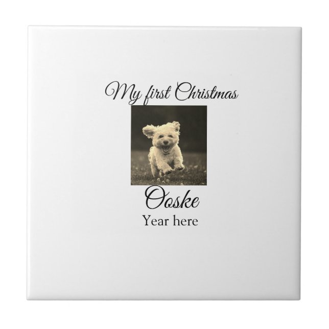 My first Christmas add pet name date year photo  Tile (Front)