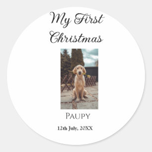 My first Christmas add pet name dog cat year photo Classic Round Sticker