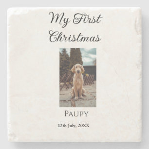 My first Christmas add pet name dog cat year photo Stone Coaster