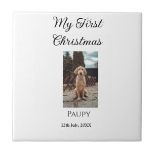 My first Christmas add pet name dog cat year photo Tile