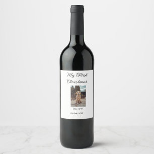 My first Christmas add pet name dog cat year photo Wine Label