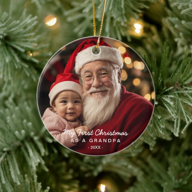 My First Christmas As A Grandpa Family Photo Ceramic Tree Decoration (Tree)