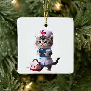 My First Christmas as a Nurse   Custom Cat Nurse Ceramic Ornament
