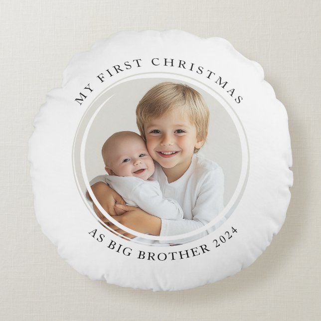 My first Christmas As Big Brother Custom Photo Round Cushion (Front)