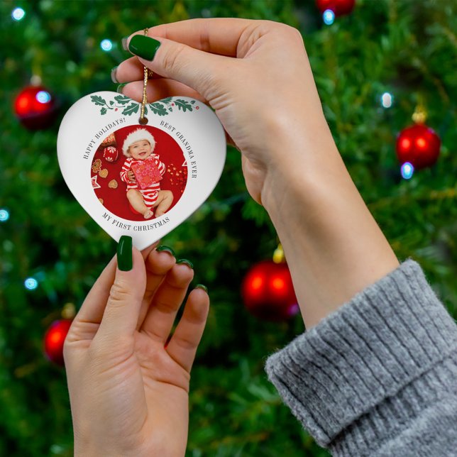 My First Christmas as Grandma Baby Photo Ceramic Tree Decoration (Creator Uploaded)