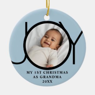 My First Christmas As Grandma Joy Photo Blue Ceramic Tree Decoration