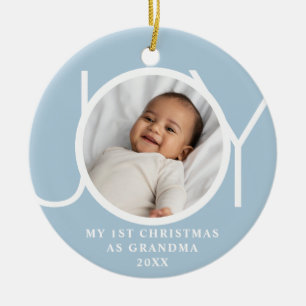 My First Christmas As Grandma Joy Photo Blue Ceramic Tree Decoration