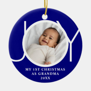My First Christmas As Grandma Joy Photo Blue Ceramic Tree Decoration