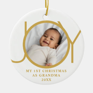 My First Christmas As Grandma Joy Photo Gold White Ceramic Tree Decoration