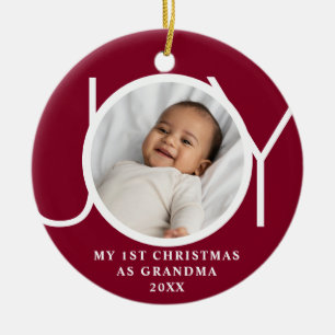 My First Christmas As Grandma Joy Photo Maroon Ceramic Tree Decoration