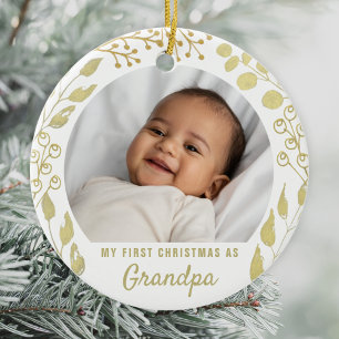My First Christmas As Grandpa Photo Gold Foliage Ceramic Tree Decoration