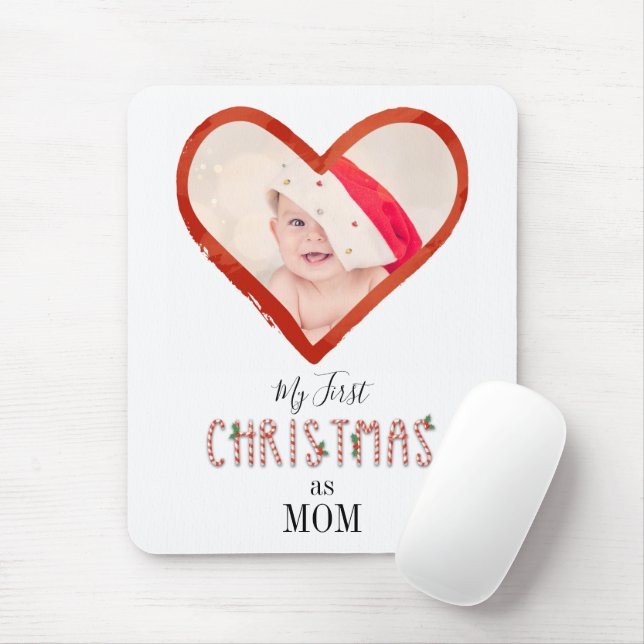 My First Christmas As Mum Love Heart Baby Photo Mouse Pad (With Mouse)