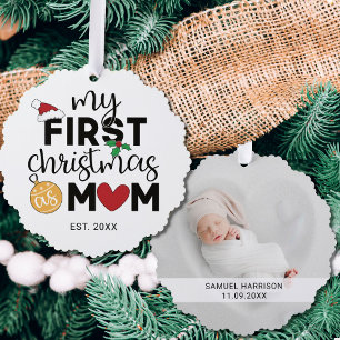 My first Christmas as mum with name and photo Tree Decoration Card
