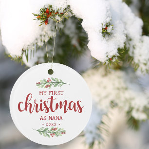 My First Christmas as Nana Greenery Ornament