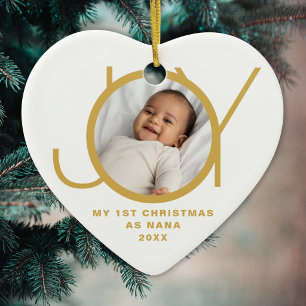 My First Christmas As Nana Photo Gold White Ceramic Tree Decoration
