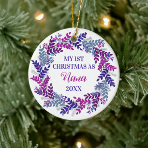 My First Christmas as Nana Year Purple Wreath Ceramic Tree Decoration