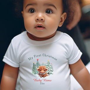 My First Christmas Baby Bison Custom Name Keepsake Baby Bodysuit