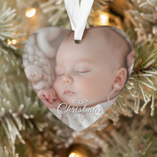 My First Christmas Baby Custom Photo Heart Shaped Ornament
