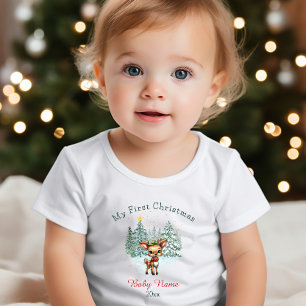 My First Christmas Baby Deer Custom Name Keepsake Baby T-Shirt