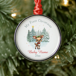 My First Christmas Baby Deer Custom Name Keepsake Metal Tree Decoration