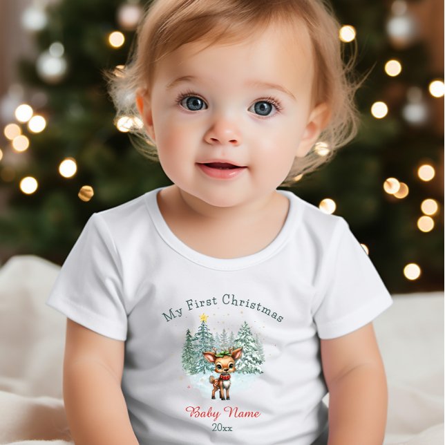 My First Christmas Baby Deer Custom Name Keepsake T-Shirt (Creator Uploaded)