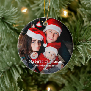 My First Christmas Baby Family Photo Custom Ceramic Tree Decoration