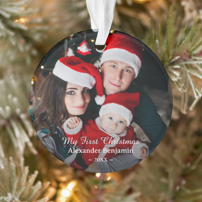 My First Christmas Baby Family Photo Custom Ornament (Tree)