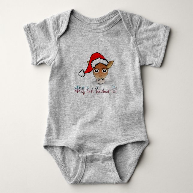 My First Christmas Baby Giraffe Bodysuit (Front)
