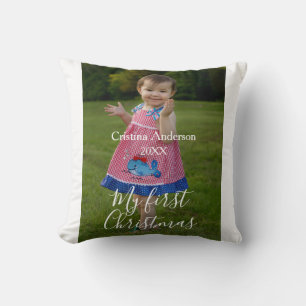 my first Christmas baby girl photo name year simpl Cushion