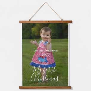 my first Christmas baby girl photo name year simpl Hanging Tapestry
