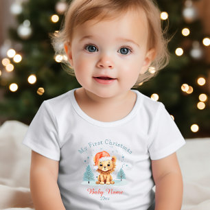 My First Christmas Baby Lion Custom Name Keepsake Baby T-Shirt