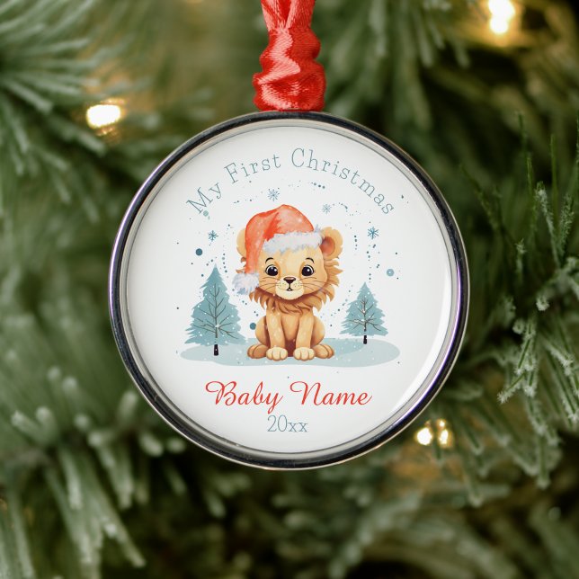 My First Christmas Baby Lion Custom Name Keepsake Metal Tree Decoration (Creator Uploaded)